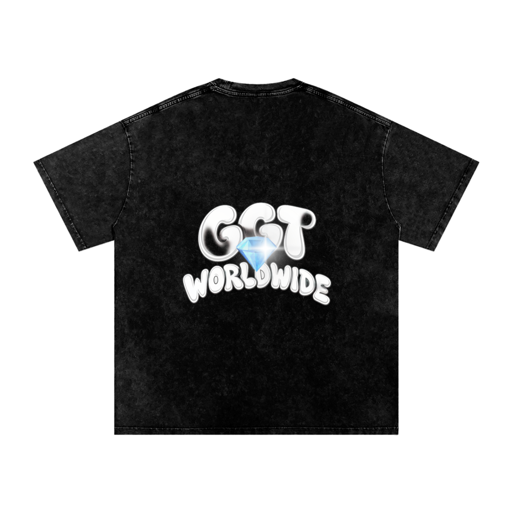 GGT Diamond Branded Snow Washed Oversized Cotton T-Shirt