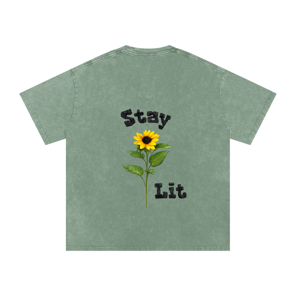 Sunflower Graphic Snow Washed Oversized Cotton T-Shirt