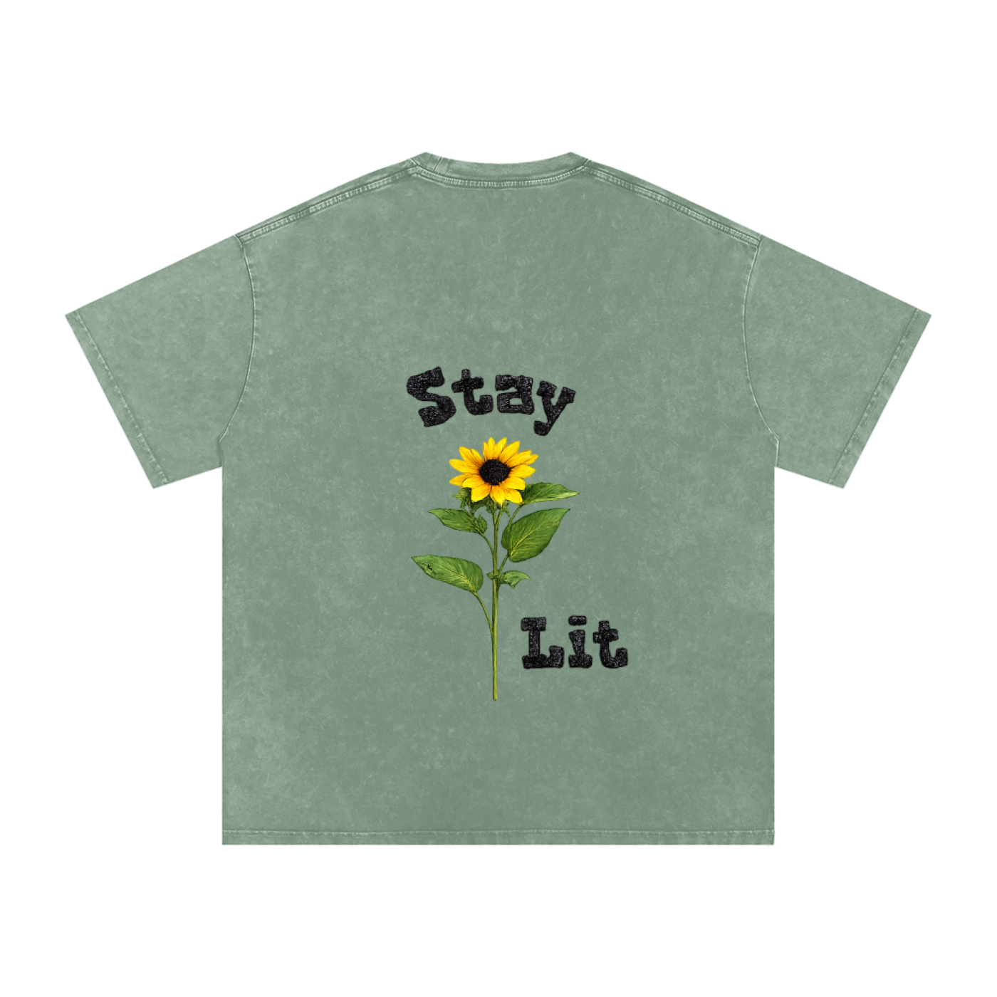 Sunflower Graphic Snow Washed Oversized Cotton T-Shirt