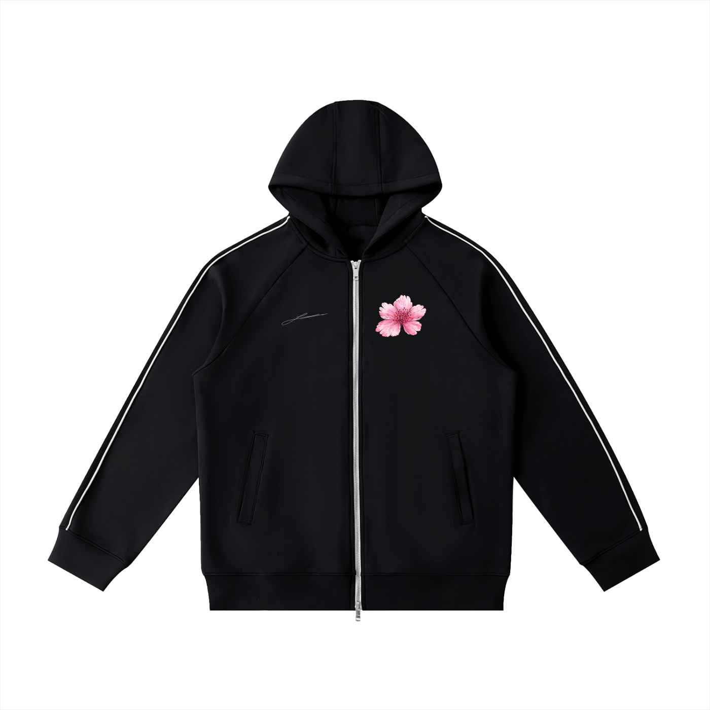 Hand Drawn Blossom Heavyweight Raglan Sleeve Zip Hoodie