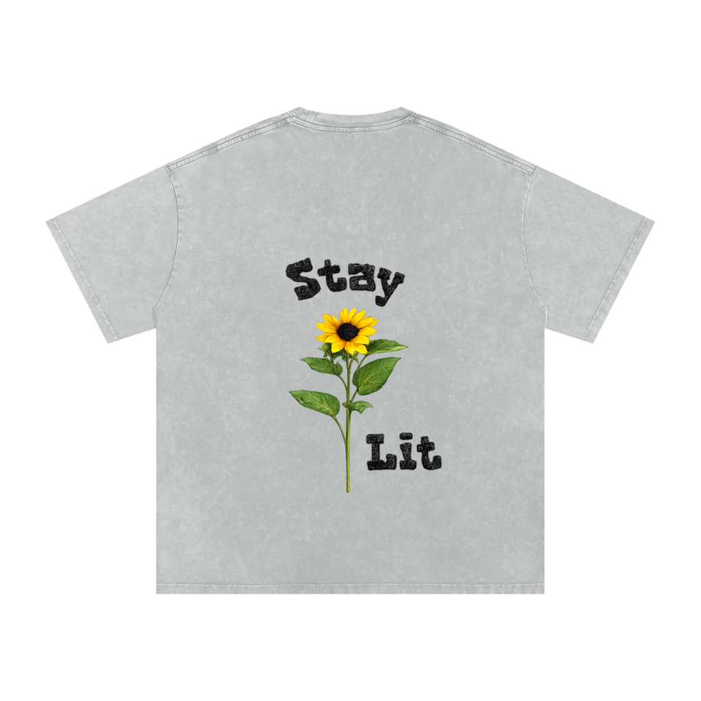 Sunflower Graphic Snow Washed Oversized Cotton T-Shirt