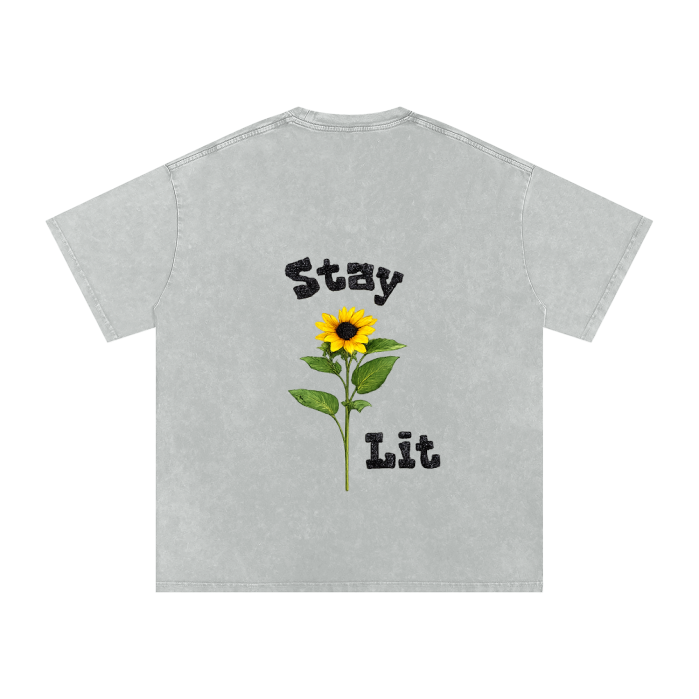 Sunflower Graphic Snow Washed Oversized Cotton T-Shirt