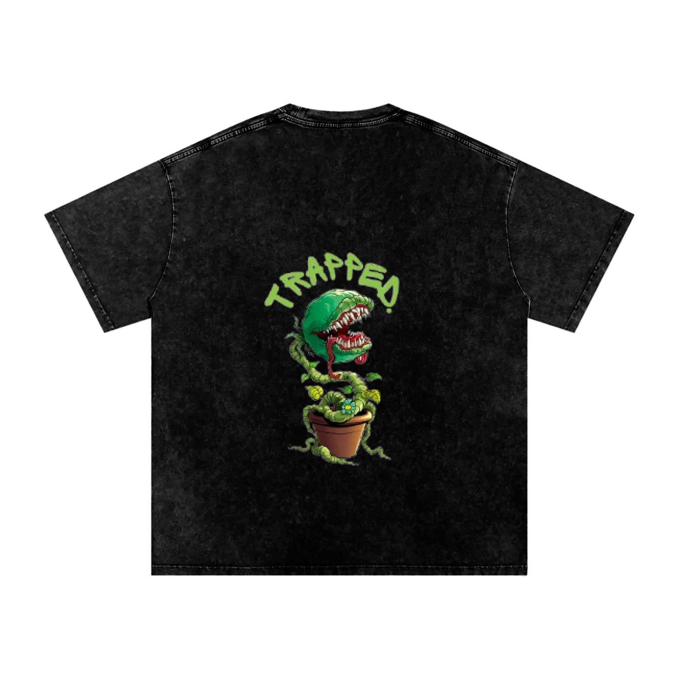 Trapped Fly Trap Graphic Snow Washed Oversized Cotton T-Shirt
