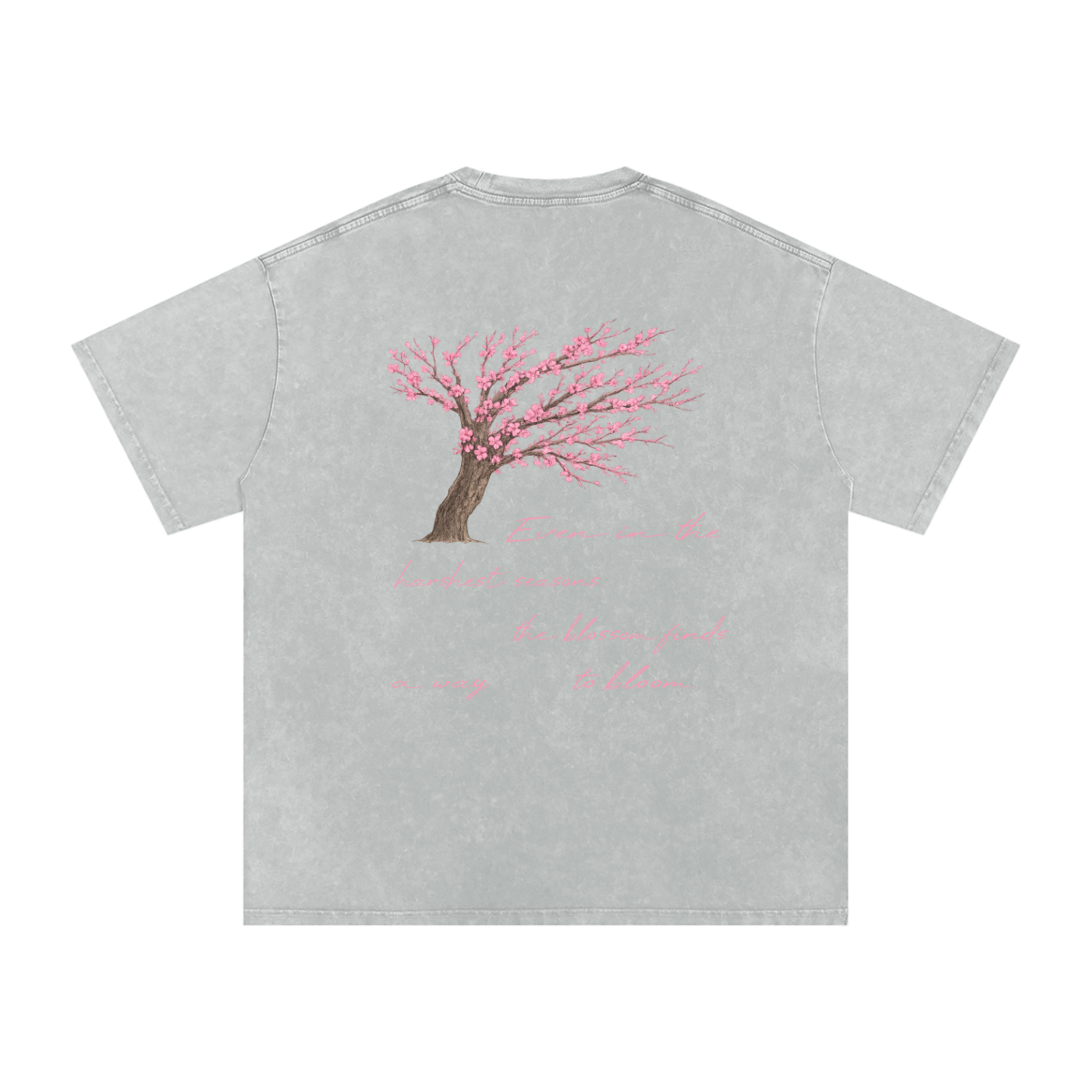 Quoted Hand Drawn Blossom Snow Washed Oversized Cotton T-Shirt