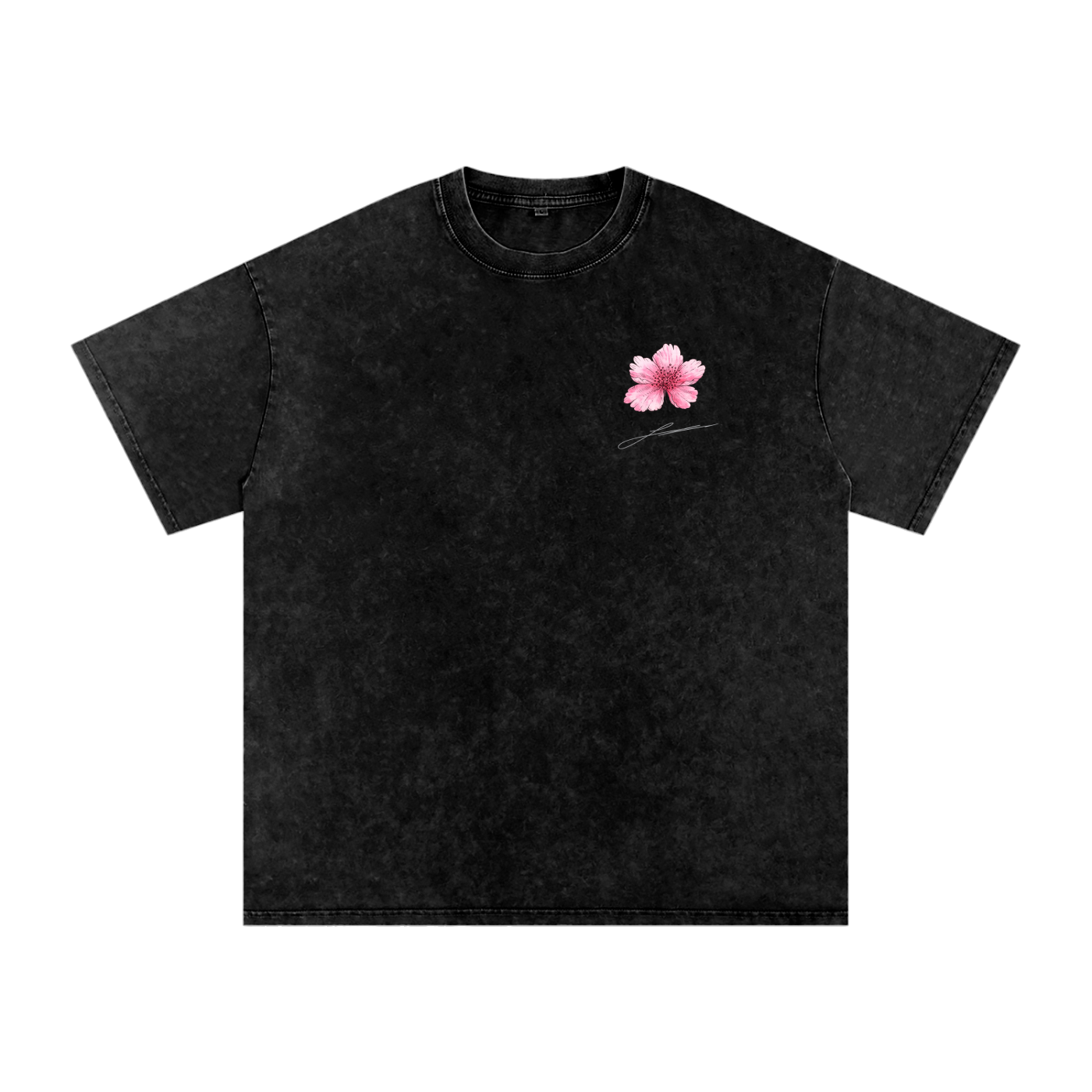 Quoted Hand Drawn Blossom Snow Washed Oversized Cotton T-Shirt
