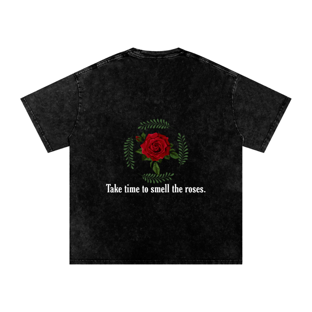 Rose Graphic Snow Washed Oversized Cotton T-Shirt