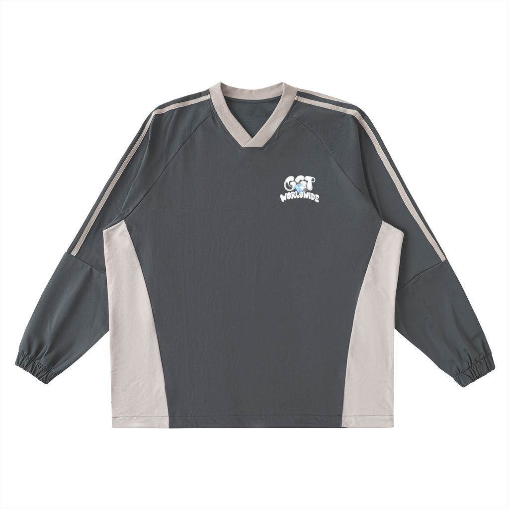 GGT Branded Color-Block V-Neck Long-Sleeve T-Shirt