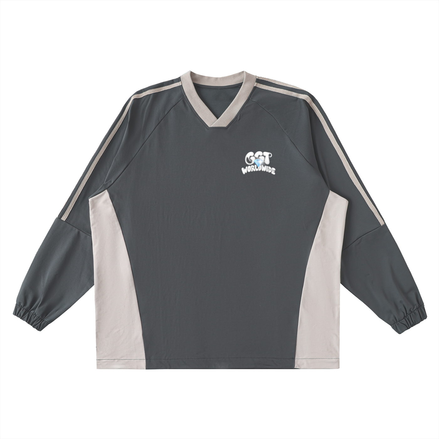 GGT Branded Color-Block V-Neck Long-Sleeve T-Shirt