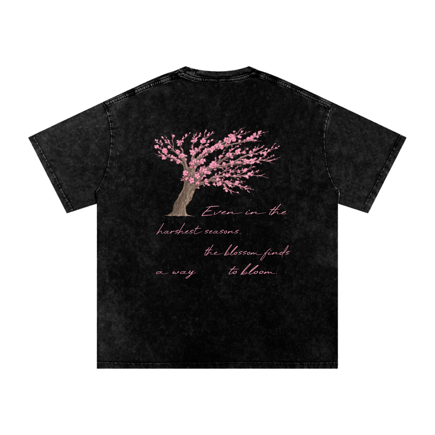Quoted Hand Drawn Blossom Snow Washed Oversized Cotton T-Shirt