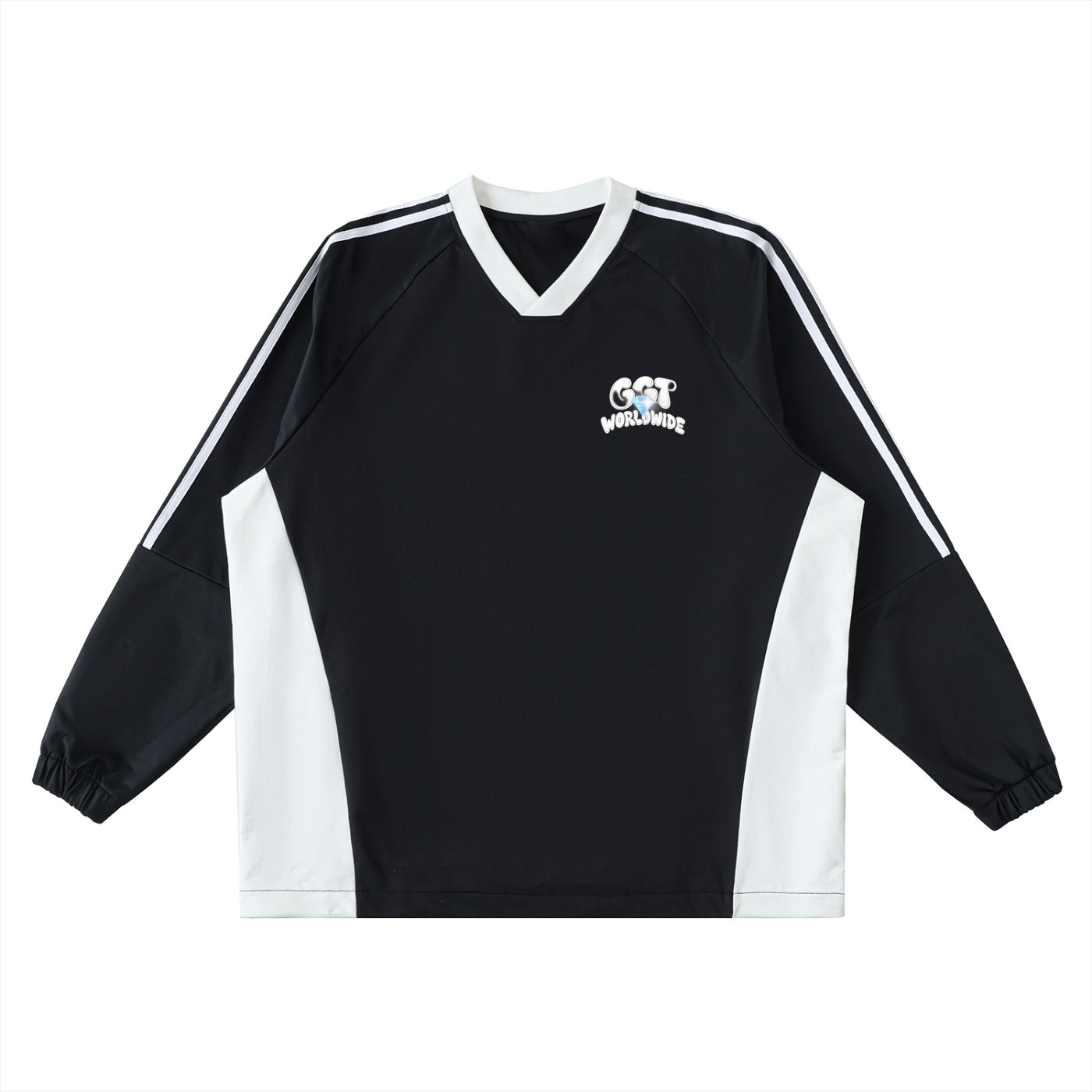 GGT Branded Color-Block V-Neck Long-Sleeve T-Shirt