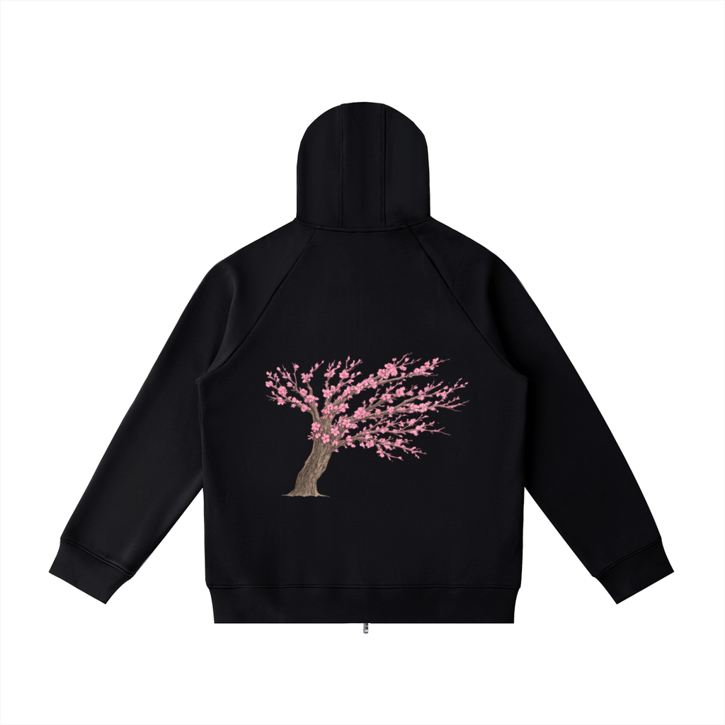 Hand Drawn Blossom Heavyweight Raglan Sleeve Zip Hoodie