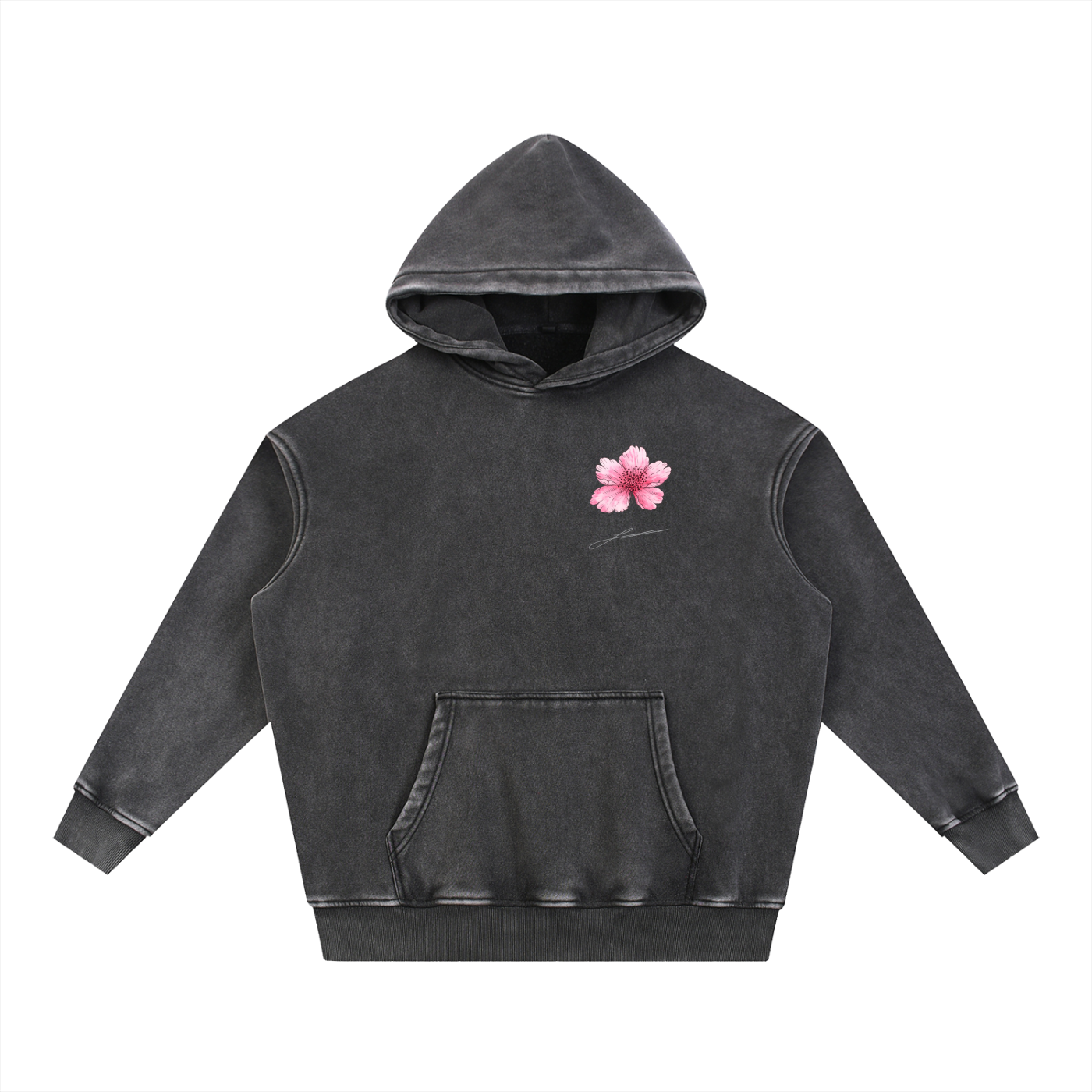 Quoted Blossom Snow Wash Fleece Oversize Hoodie