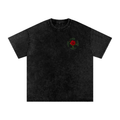 Rose Graphic Snow Washed Oversized Cotton T-Shirt