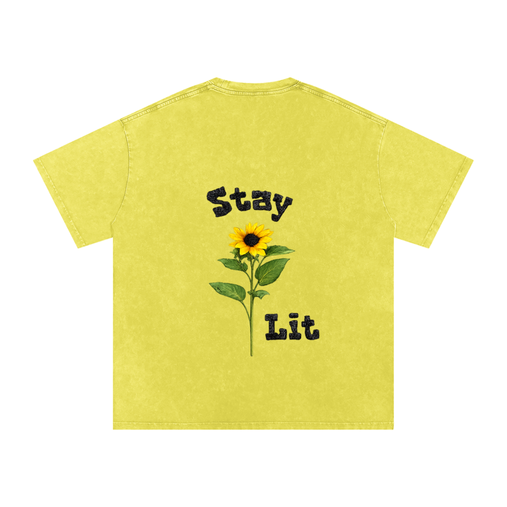 Sunflower Graphic Snow Washed Oversized Cotton T-Shirt