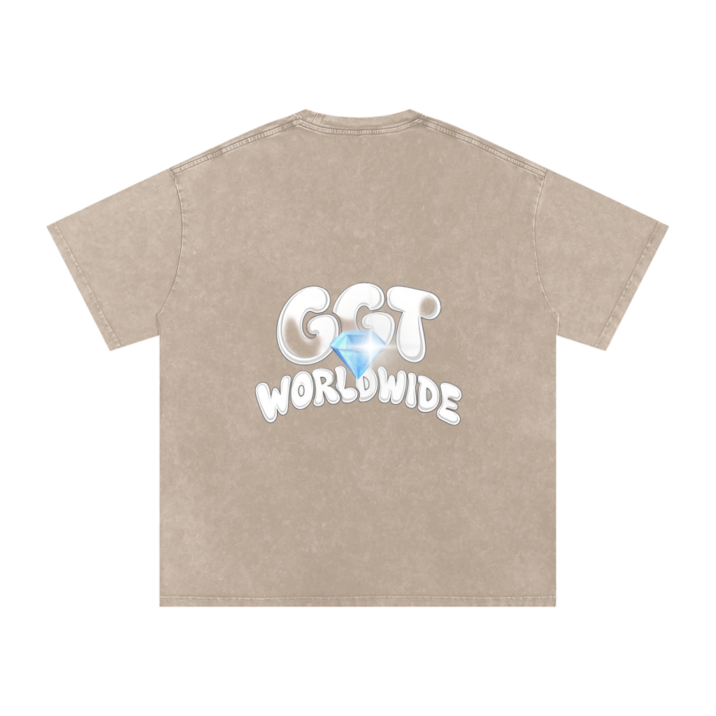 GGT Diamond Branded Snow Washed Oversized Cotton T-Shirt
