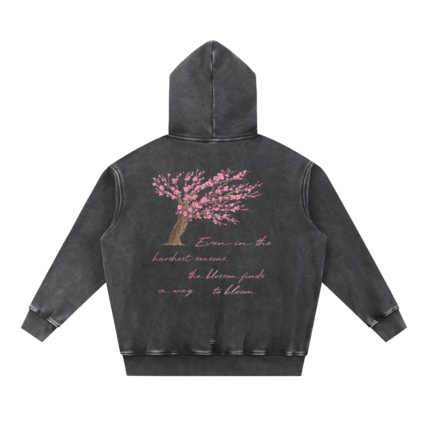 Quoted Blossom Snow Wash Fleece Oversize Hoodie