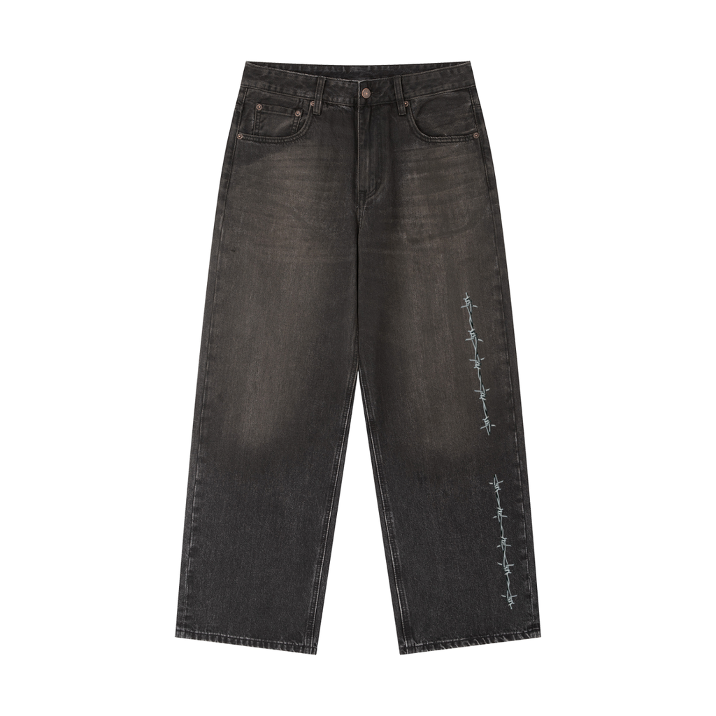 GGT Branded Barbed Wire Vintage Wash Heavyweight Denim Jeans
