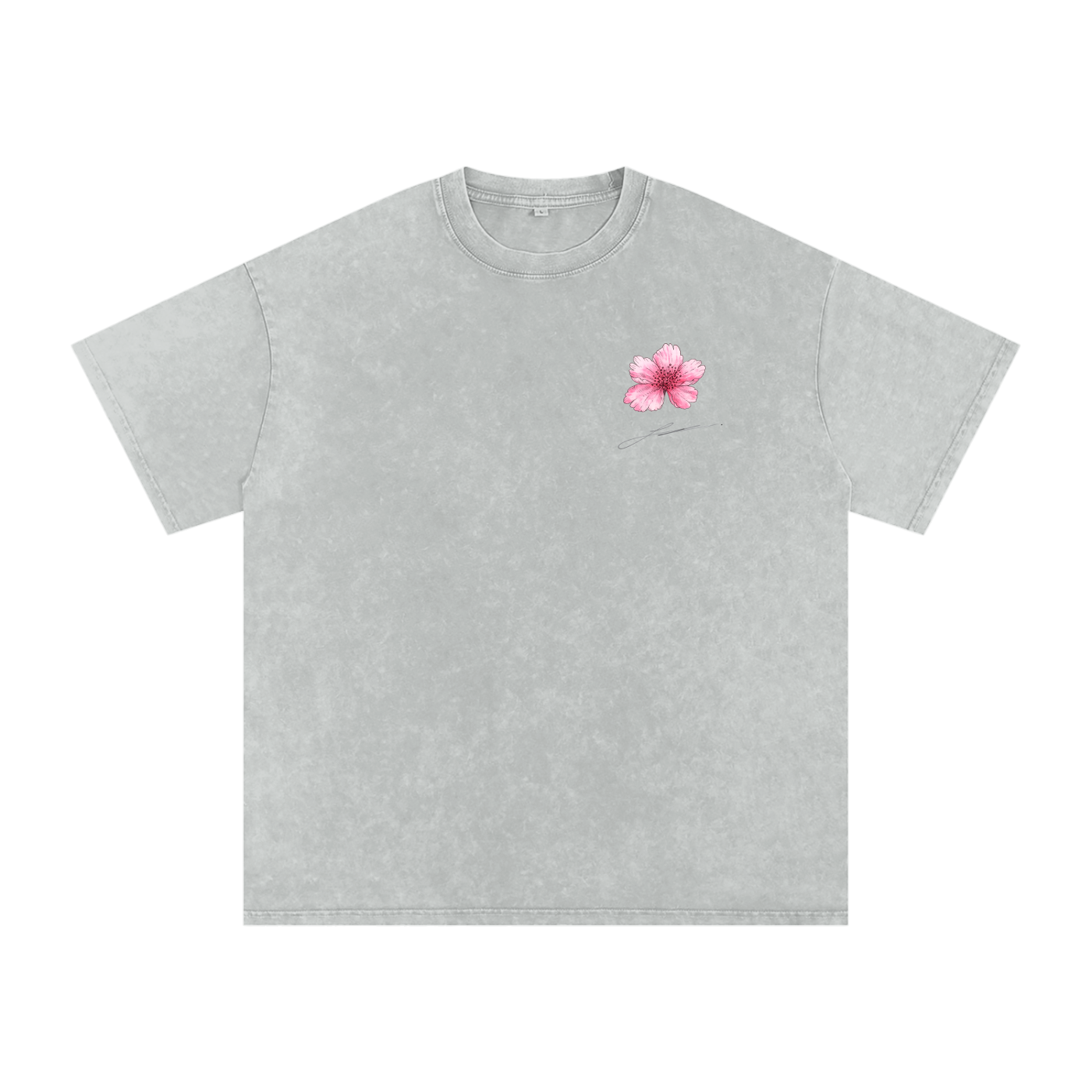 Quoted Hand Drawn Blossom Snow Washed Oversized Cotton T-Shirt
