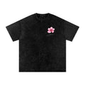 Hand Drawn Blossom Snow Washed Oversized Cotton T-Shirt