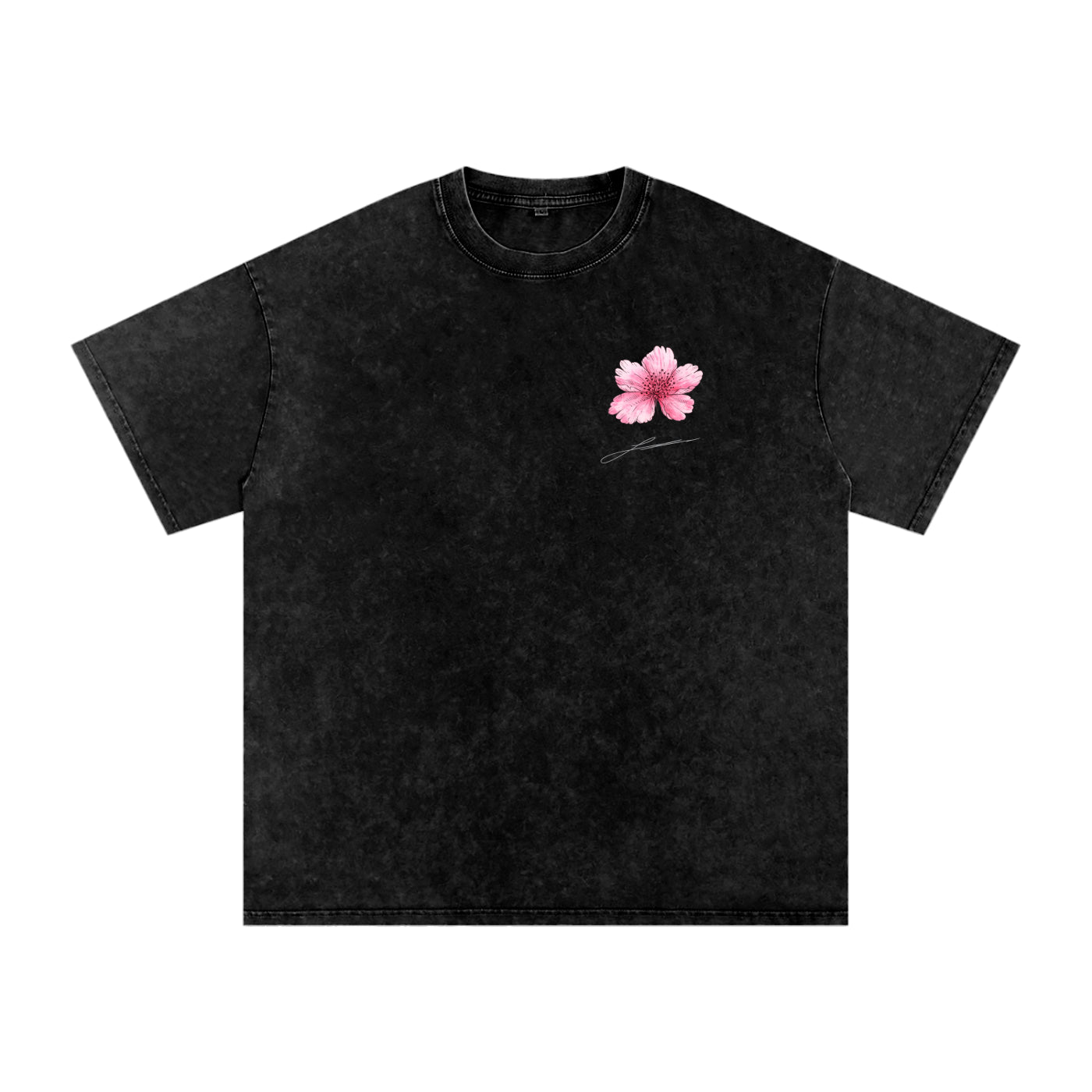 Hand Drawn Blossom Snow Washed Oversized Cotton T-Shirt