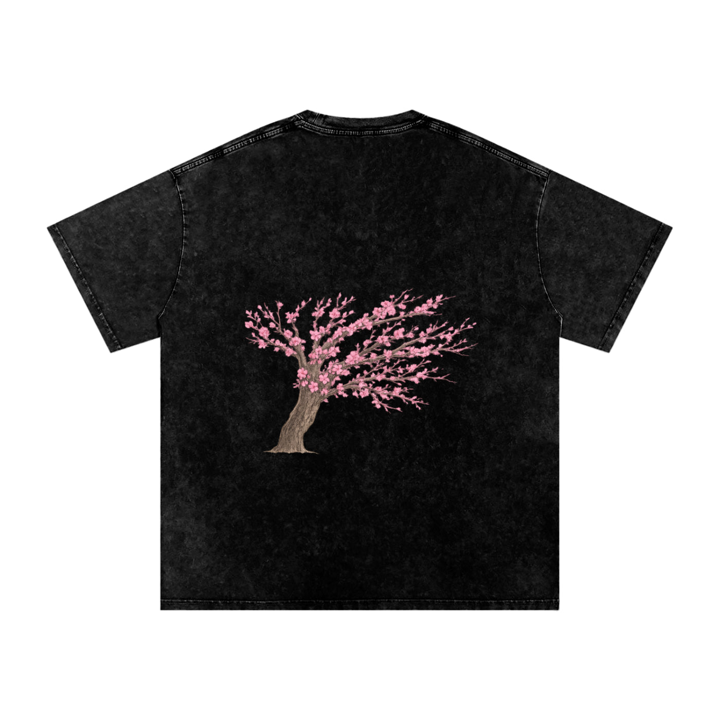 Hand Drawn Blossom Snow Washed Oversized Cotton T-Shirt