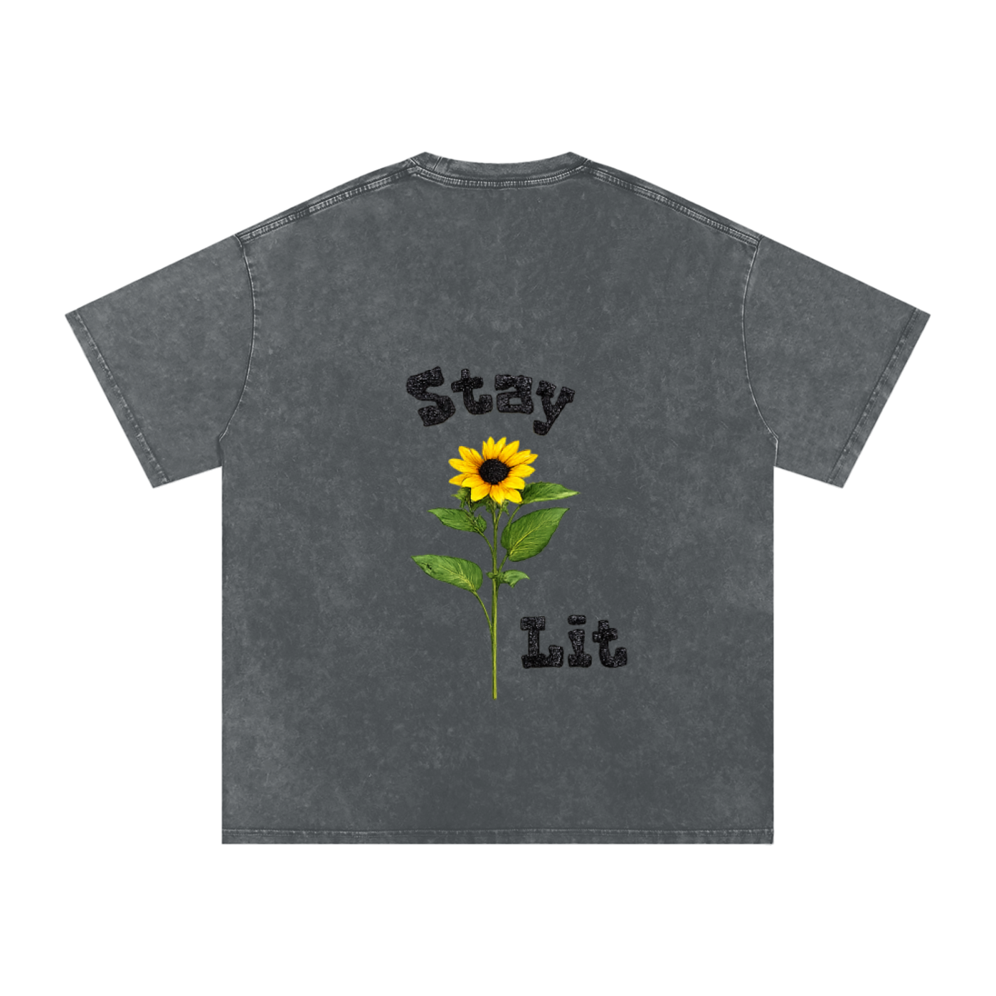 Sunflower Graphic Snow Washed Oversized Cotton T-Shirt