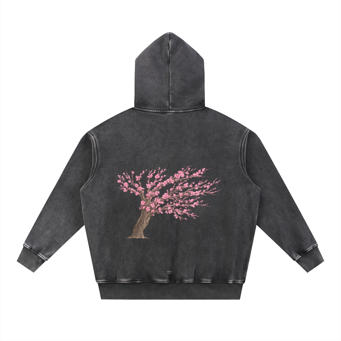 Hand Drawn Blossom Snow Wash Fleece Oversize Hoodie