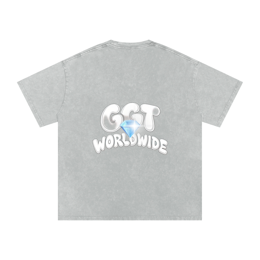 GGT Diamond Branded Snow Washed Oversized Cotton T-Shirt